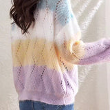 Casual Color Block Hollow Knit Design Sweater