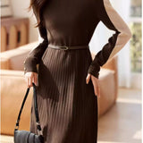 Elegant Contrast Color Panel Knit Dress