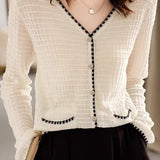 Color-Block V-Neck Knit Top in Chanel Style