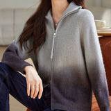 Fashion Gradient Color Double Zipper Cardigan