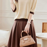 Bi-Color Hem Button Decor Knit Top - 3 Colors Available