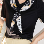 ラウンドネックスカーフ装飾Tシャツ - liwisi