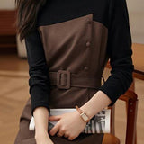 Elegant Midi-Length Long Sleeve Dress with Waist Belt