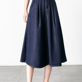 Side Pocket Long Flare Denim Skirt - 2 Colors Available