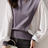 Loose Fit Chiffon Panel Batwing Sweater