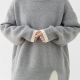 Slit fake two - piece pullover sweater