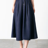 Side Pocket Long Flare Denim Skirt - 2 Colors Available