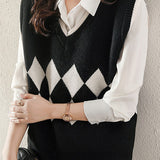 Casual V-Neck Diamond Pattern Knit Vest - 3 Colors Available