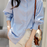 Shawl Sailor Collar Striped Shirt