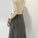 Turtleneck Knit Patchwork Plaid Midi Dress