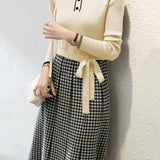 Turtleneck Knit Patchwork Plaid Midi Dress