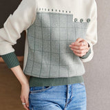 Color Block Plaid Knit Sweater