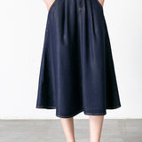 Side Pocket Long Flare Denim Skirt - 2 Colors Available