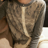 Color-blocked Knit Sweater with Faux Layered Lace Insets