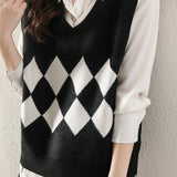 Casual V-Neck Diamond Pattern Knit Vest - 3 Colors Available