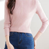 Pearl-Embellished Mock Neck Knit Sweater