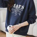 Casual Letter Embroidered Faux Layered Collar Sweatshirt