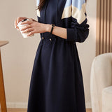 Casual Chic Contrast Panel Gathered Waist Relaxed Hooded Dress