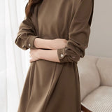 Round Neck Rib Hem Belted Dress