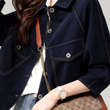 Fashionable Folded Collar Denim Jacket