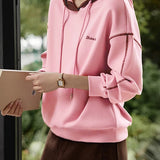 Fashionable Relaxed Fit Contrast Embroidered Hoodie