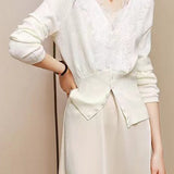 V-Neck Embroidered Lace Decor Knit Cardigan - 3 Colors Available