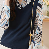 Layered Look Printed Contrast Vest Shirt