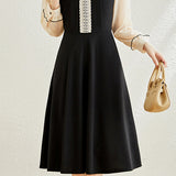 Ruffle Decor Chiffon Sleeve Flare Dress with Lining