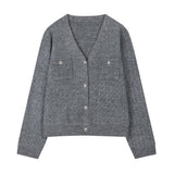 Chanel-Inspired V-Neck Rib Hem Knit Cardigan