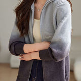 Fashion Gradient Color Double Zipper Cardigan