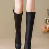 Suede pointed-toe chunky heel over-the-knee boots.