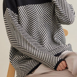 Off Neck Herringbone Pattern Knit Sweater - 3 Colors Available