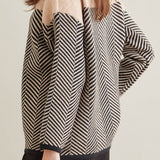 Off Neck Herringbone Pattern Knit Sweater - 3 Colors Available