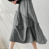 Asymmetrical Contrast Ruffle Decor Long Check Skirt