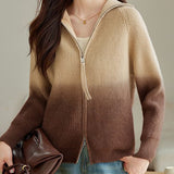 Fashion Gradient Color Double Zipper Cardigan