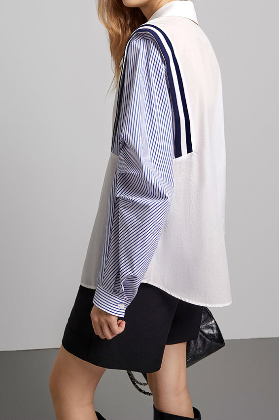 Striped switching croissant sleeve shirt