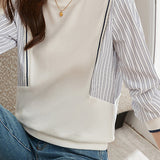 Casual Loose-fit Striped Panel Mock Hoodie