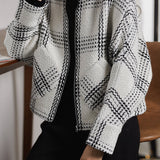 Chanel-Inspired Black and White Check Wool Coat