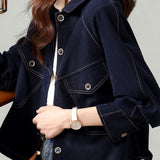 Fashionable Folded Collar Denim Jacket