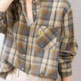 Applique Decor Check Pattern Casual Shirt