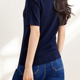 Bi-Color Simple Polo Knit Top