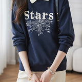 Casual Letter Embroidered Faux Layered Collar Sweatshirt