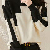 Casual Comfortable Dual-Tone Crew Neck Knit Sweater