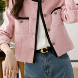 Contrast Color Round Neck Little Chanel Style Coat