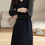 Mid-Length Patchwork Knit Dress