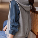 Hooded Zip-Up Denim Contrast Jacket