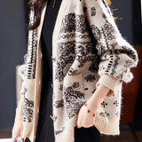 Fashionable Plaid Patchwork Wool Blend Knit Coat