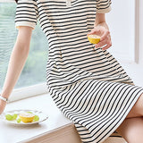 Polo Collar Striped Tuck-In Dress