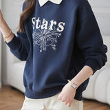 Casual Letter Embroidered Faux Layered Collar Sweatshirt