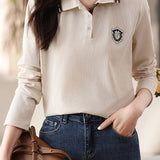 Collegiate Embroidered Collar Long Sleeve Top